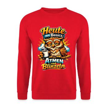 Heute nur Basics: Atmen und Blinzeln - Lustiger - Unisex Pullover - Rot - Vorne - Alina (178cm) & Michal (187cm)