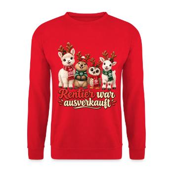 Rentier war ausverkauft – süße Weihnachtstiere - Unisex Pullover - Rot - Vorne - Alina (178cm) & Michal (187cm)