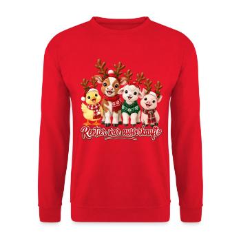 Rentier war ausverkauft – süße Weihnachtstiere - Unisex Pullover - Rot - Vorne - Alina (178cm) & Michal (187cm)