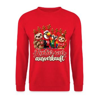 Rentier war ausverkauft – lustige Weihnachtscrew - Unisex Pullover - Rot - Vorne - Alina (178cm) & Michal (187cm)