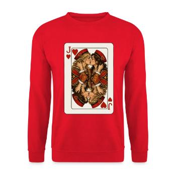Herzdamen – Liebe ist immer das beste Blatt - Unisex Pullover - Rot - Vorne - Alina (178cm) & Michal (187cm)