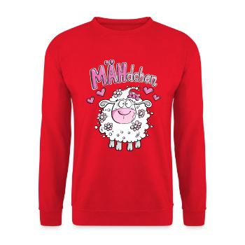 MÄHdchen Mädchen Lustiges Schaf Wortspiel Girl - Unisex Pullover - Rot - Vorne - Alina (178cm) & Michal (187cm)