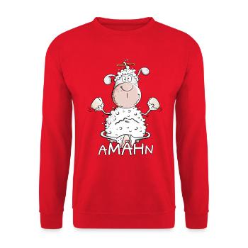 AMÄHN Lustiges Schaf Christliches Wortspiel Amen - Unisex Pullover - Rot - Vorne - Alina (178cm) & Michal (187cm)