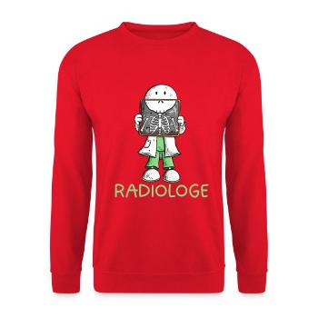Radiologe mit Röntgenbild – Lustiges Medizin Motiv - Unisex Pullover - Rot - Vorne - Alina (178cm) & Michal (187cm)