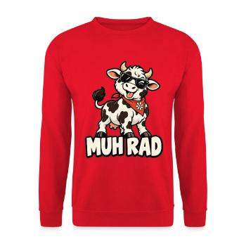 Muh Rad Murat Wortspiel Lustige Kuh Shirt - Unisex Pullover - Rot - Vorne - Alina (178cm) & Michal (187cm)
