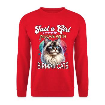 Birma Katze Mädchen - Unisex Pullover - Rot - Vorne - Alina (178cm) & Michal (187cm)