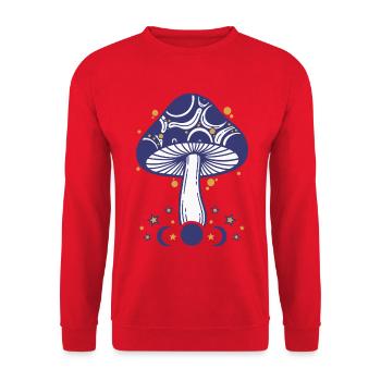 Trippy Festival-Hippie-Pilz-Batik - Unisex Pullover - Rot - Vorne - Alina (178cm) & Michal (187cm)