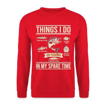 Dinge, die ich in meiner Freizeit beim Angeln mache - Unisex Pullover - Rot - Vorne - Alina (178cm) & Michal (187cm)