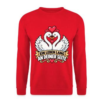 Hochzeitstag Valentinstag Schwan Paar Design - Unisex Pullover - Rot - Vorne - Alina (178cm) & Michal (187cm)