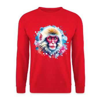 Schneeaffe Motiv - Unisex Pullover - Rot - Vorne - Alina (178cm) & Michal (187cm)