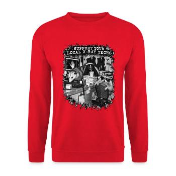 Unterstützen Sie Ihre lokalen Röntgentechniker lustig. - Unisex Pullover - Rot - Vorne - Alina (178cm) & Michal (187cm)