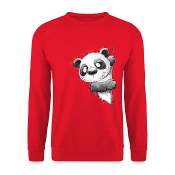 Lustiger Panda Bambusbär Cartoon für Panda Fans - Unisex Pullover - Rot - Vorne - Alina (178cm) & Michal (187cm)