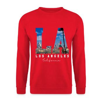 LA Los Angeles Skyline Palmen Kalifornien - Unisex Pullover - Rot - Vorne - Alina (178cm) & Michal (187cm)