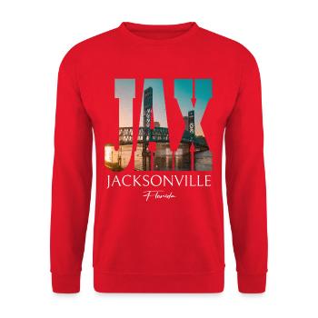 JAX Jacksonville Florida USA Bridge Souvenir - Unisex Pullover - Rot - Vorne - Alina (178cm) & Michal (187cm)