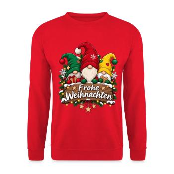 Frohe Weihnachten – Lustige Weihnachtswichtel - Unisex Pullover - Rot - Vorne - Alina (178cm) & Michal (187cm)