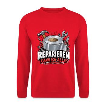 Reparieren kann ich alles – Handwerker Werkzeug  - Unisex Pullover - Rot - Vorne - Alina (178cm) & Michal (187cm)