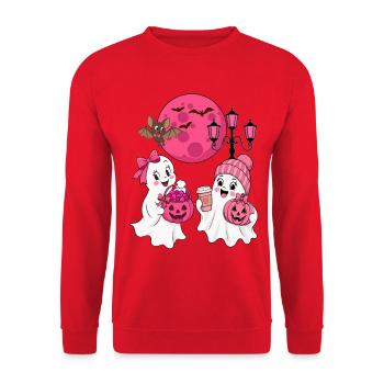 Süße rosa Halloween Geister -Spooky Pink Ghost  - Unisex Pullover - Rot - Vorne - Alina (178cm) & Michal (187cm)