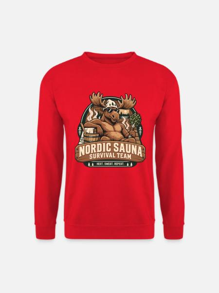 Nordic Sauna Survival Team Elch Humor - Unisex Pullover - Rot