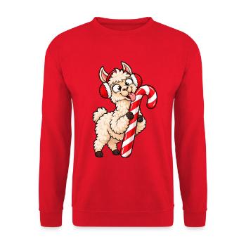 Weihnachten Lama Zuckerstange Geschenkidee - Unisex Pullover - Rot - Vorne - Alina (178cm) & Michal (187cm)