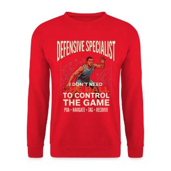 Verteidigungsprofi Ballkontrolle - Unisex Pullover - Rot - Vorne - Alina (178cm) & Michal (187cm)
