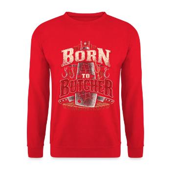 Metzger Schlachter Metzgerhandwerk Born To Butcher - Unisex Pullover - Rot - Vorne - Alina (178cm) & Michal (187cm)