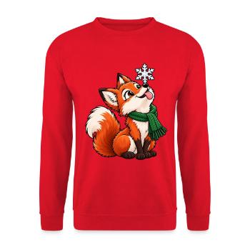Weihnachten Fuchs Schneeflocke Winter Geschenk - Unisex Pullover - Rot - Vorne - Alina (178cm) & Michal (187cm)