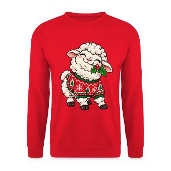 Weihnachten Schaf Pullover Mistel Geschenk - Unisex Pullover - Rot - Vorne - Alina (178cm) & Michal (187cm)