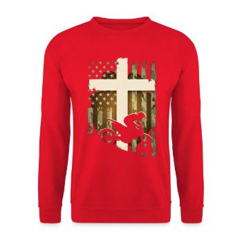 Patriotische Dirtbike-Tarnflagge - Unisex Pullover - Rot - Vorne - Alina (178cm) & Michal (187cm)