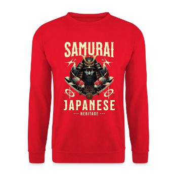 Japanischer Samurai Krieger Koi Karpfen Design - Unisex Pullover - Rot - Vorne - Alina (178cm) & Michal (187cm)
