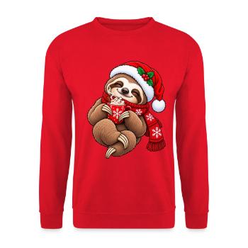 Süßes Faultier mit Weihnachtsmütze & Kakao - Unisex Pullover - Rot - Vorne - Alina (178cm) & Michal (187cm)