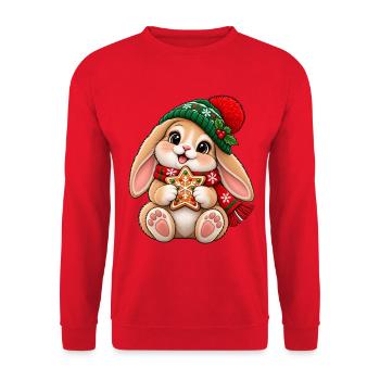 Süßes Häschen mit Wintermütze & Lebkuchen - Unisex Pullover - Rot - Vorne - Alina (178cm) & Michal (187cm)