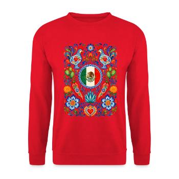 Mexiko | Nopal, Agave & Volkskunst - Unisex Pullover - Rot - Vorne - Alina (178cm) & Michal (187cm)