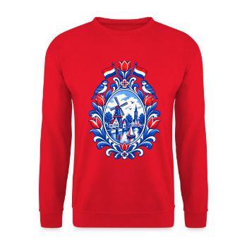 Niederlande | Tulpen, Windmühle & Kanal - Unisex Pullover - Rot - Vorne - Alina (178cm) & Michal (187cm)