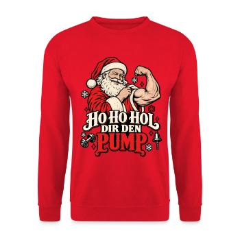Ho Ho Ho – Dir den Pump zu Weihnachten - Unisex Pullover - Rot - Vorne - Alina (178cm) & Michal (187cm)