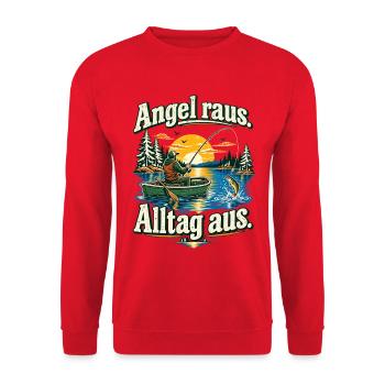 Angeln Hobbyangler Anglerspruch Auszeit Alltag aus - Unisex Pullover - Rot - Vorne - Alina (178cm) & Michal (187cm)