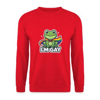 Schwul Frosch Regenbogenfahne - Unisex Pullover - Rot - Vorne - Alina (178cm) & Michal (187cm)