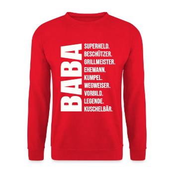 Bester Baba Vater Geschenk Superheld Grillmeister - Unisex Pullover - Rot - Vorne - Alina (178cm) & Michal (187cm)