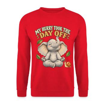 My Hurry Took The Day Off – Entspannungsmotiv - Unisex Pullover - Rot - Vorne - Alina (178cm) & Michal (187cm)