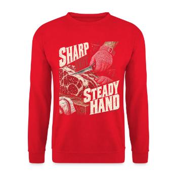 Metzger Schlachter Metzgerhandwerk - Unisex Pullover - Rot - Vorne - Alina (178cm) & Michal (187cm)