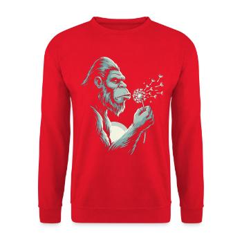 Nachdenklicher Gorilla-Löwenzahn-Liebhaber - Unisex Pullover - Rot - Vorne - Alina (178cm) & Michal (187cm)