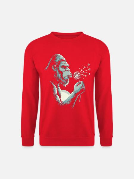 Nachdenklicher Gorilla-Löwenzahn-Liebhaber - Unisex Pullover - Rot