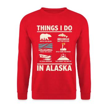 Dinge, die ich in Alaska tue: Im Winter Bärenlachs - Unisex Pullover - Rot - Vorne - Alina (178cm) & Michal (187cm)