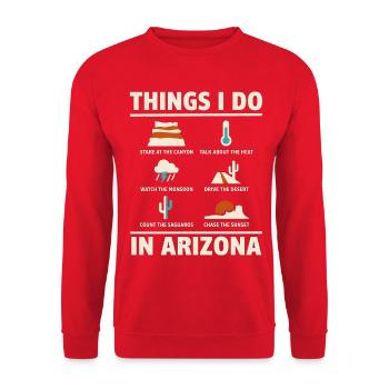 Dinge, die ich im Wüstenmonsun von Arizona mache - Unisex Pullover - Rot - Vorne - Alina (178cm) & Michal (187cm)