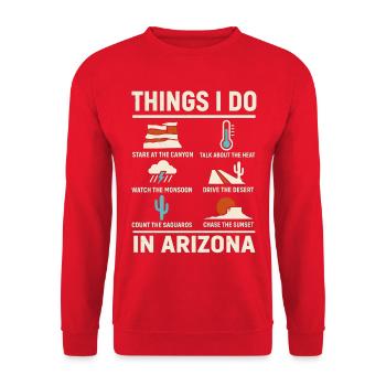 Dinge, die ich im Wüstenmonsun von Arizona mache - Unisex Pullover - Rot - Vorne - Alina (178cm) & Michal (187cm)