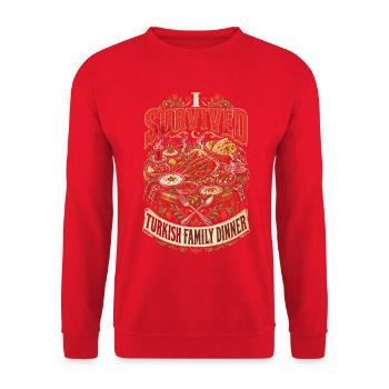 Türkei Türkiye I Survived Turkish Family Dinner - Unisex Pullover - Rot - Vorne - Alina (178cm) & Michal (187cm)