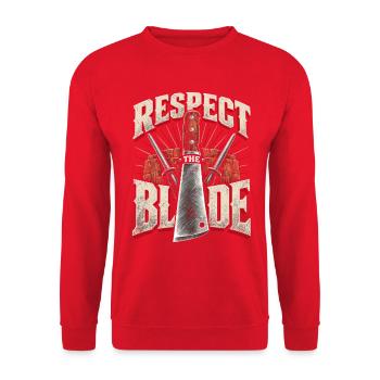 Metzger Metzgerhandwerk Respect The Blade - Unisex Pullover - Rot - Vorne - Alina (178cm) & Michal (187cm)