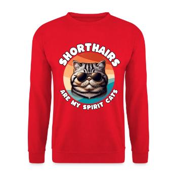 Lustige Exotische Kurzhaarkatze Sprüche - Unisex Pullover - Rot - Vorne - Alina (178cm) & Michal (187cm)
