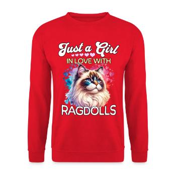 Ragdoll Katze Mädchen - Unisex Pullover - Rot - Vorne - Alina (178cm) & Michal (187cm)