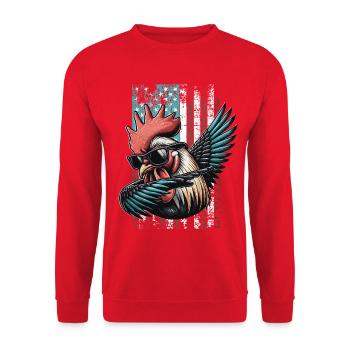 Rooster US Hahn - Unisex Pullover - Rot - Vorne - Alina (178cm) & Michal (187cm)