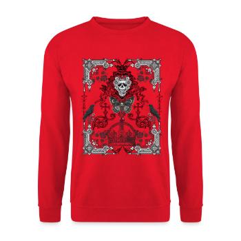 Gotisch Kronen Schädel Nachtfalter - Unisex Pullover - Rot - Vorne - Alina (178cm) & Michal (187cm)